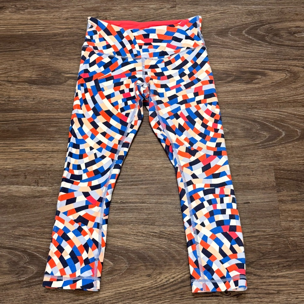 Lululemon Wunder Under Crop Leggings Multi Color Geometric Mosaic Print Size 4